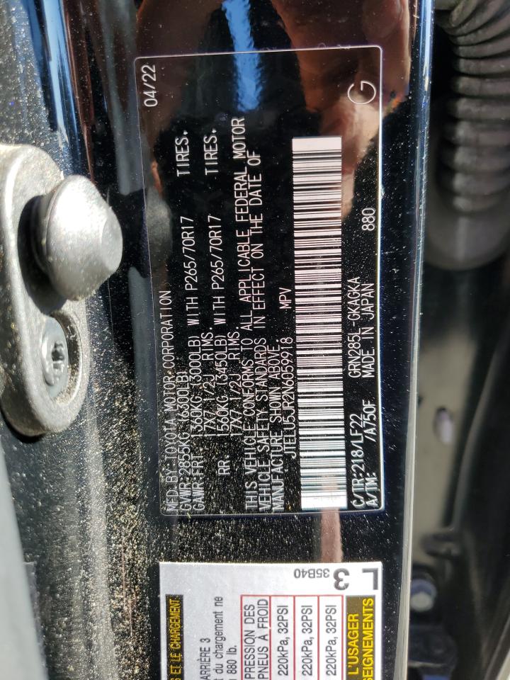 2022 Toyota 4Runner VIN JTELU5JR2N6059918 Copart auction photo, front end damage thumbnail 12