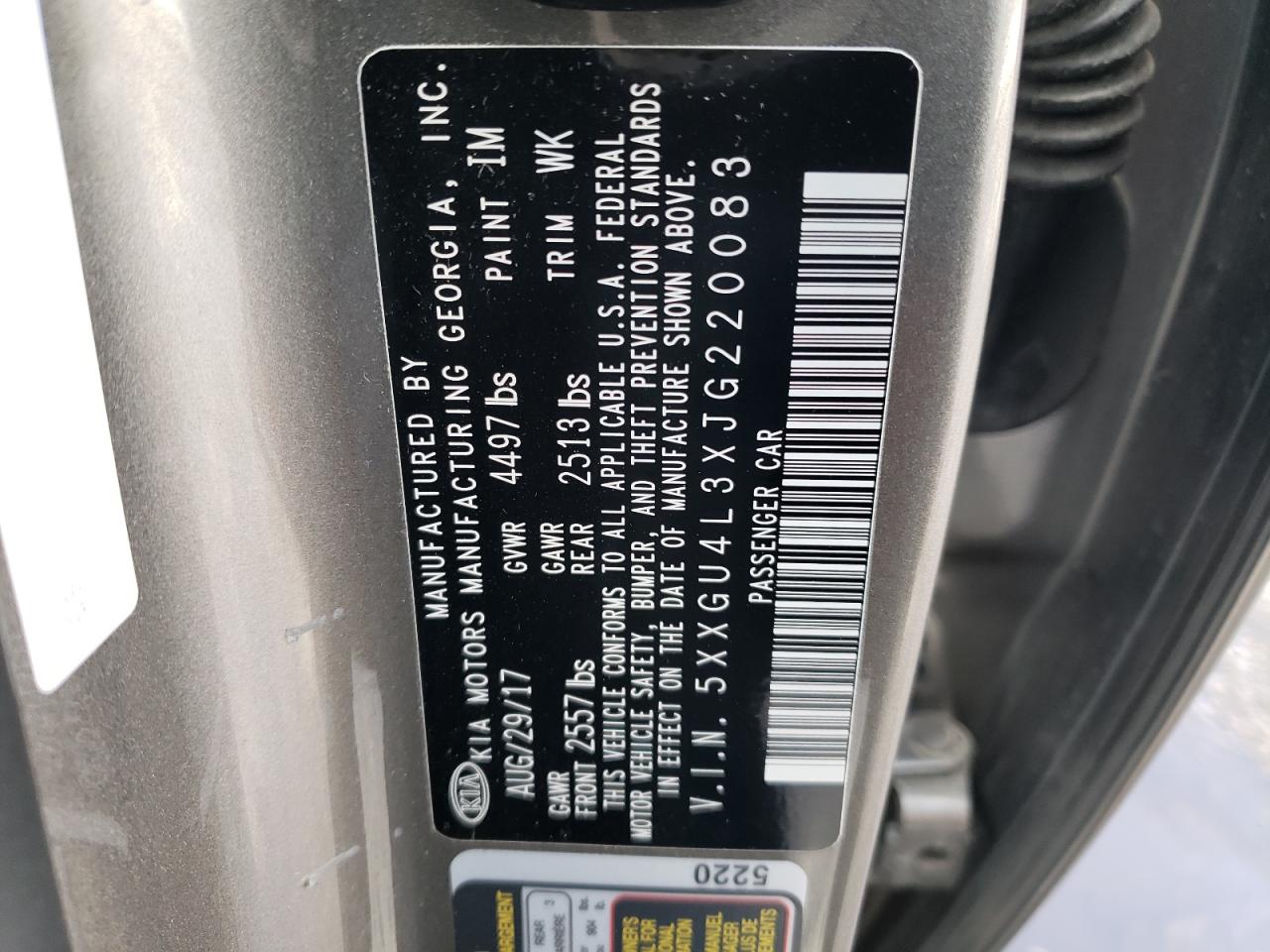 2018 KIA Optima VIN 5XXGU4L3XJG220083 Copart auction photo, rear end / front end damage thumbnail 13
