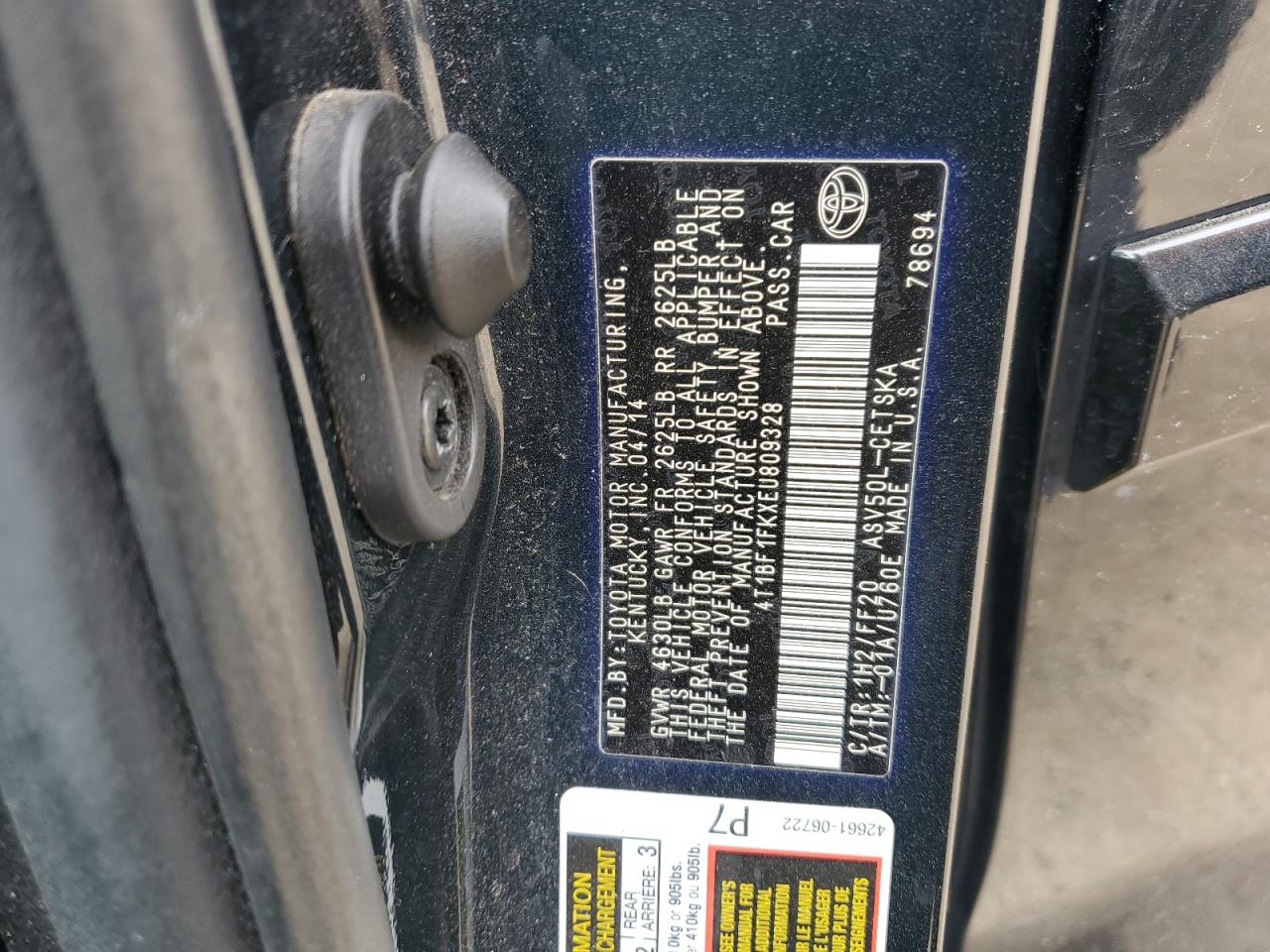 2014 Toyota Camry VIN 4T1BF1FKXEU809328 Copart auction photo, rear end damage thumbnail 14