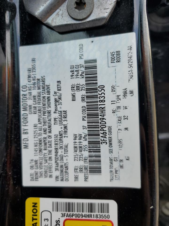 2017 Ford Fusion VIN 3FA6P0D94HR183550 Copart auction photo, front end / side damage thumbnail 12