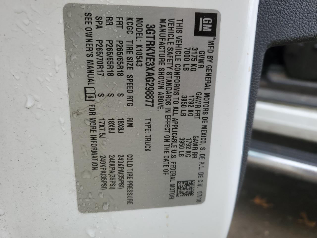 2010 GMC Sierra VIN 3GTRKVE3XAG298877 Copart auction photo, front end / all over damage thumbnail 13
