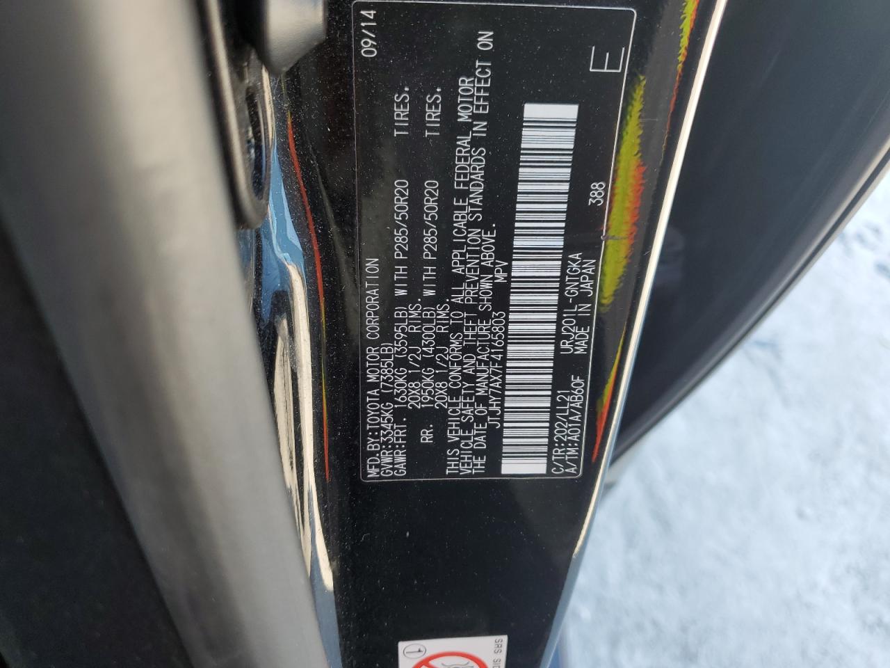 2015 Lexus LX VIN JTJHY7AX7F4165803 Copart auction photo, water/flood damage thumbnail 14