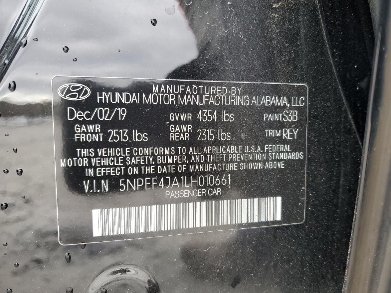 2020 Hyundai Sonata VIN 5NPEF4JA1LH010661 Copart auction photo, all over damage thumbnail 12