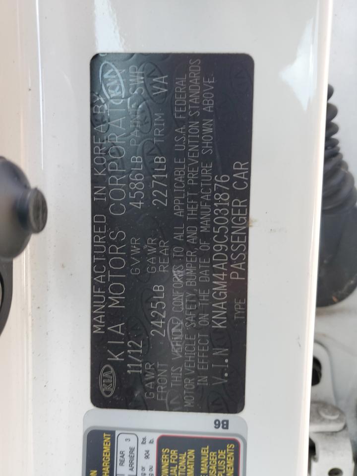 2012 KIA Optima VIN KNAGM4AD9C5031876 Copart auction photo, front end damage thumbnail 12