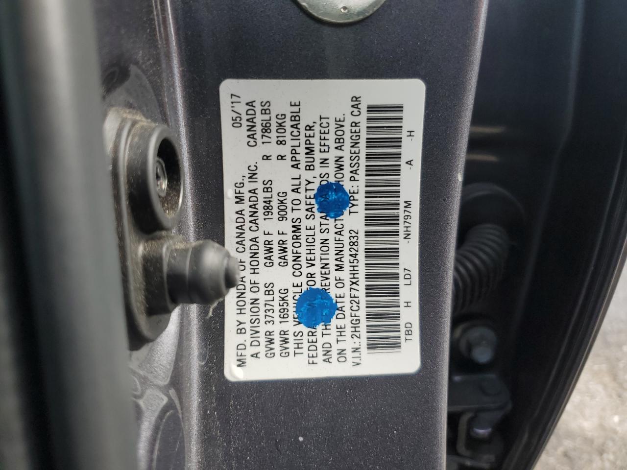 2017 Honda Civic VIN 2HGFC2F7XHH542832 Copart auction photo, front end damage thumbnail 12