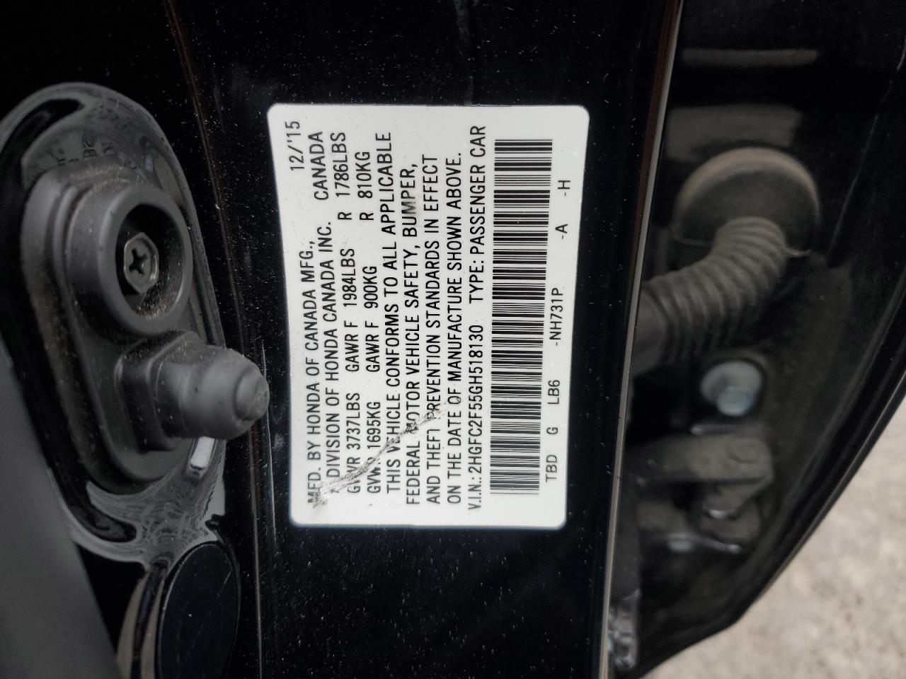 2016 Honda Civic VIN 2HGFC2F55GH518130 Copart auction photo, front end / rear end damage thumbnail 12