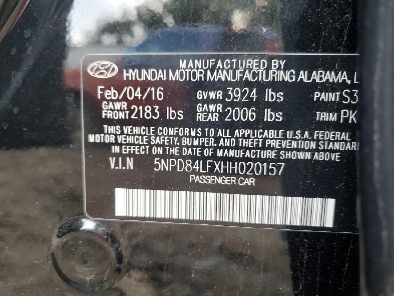 2017 Hyundai Elantra VIN 5NPD84LFXHH020157 Copart auction photo, front end / side damage thumbnail 13