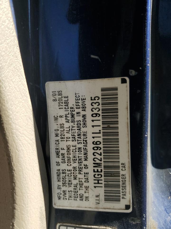 2001 Honda Civic VIN 1HGEM22961L119335 Copart auction photo, all over damage thumbnail 13