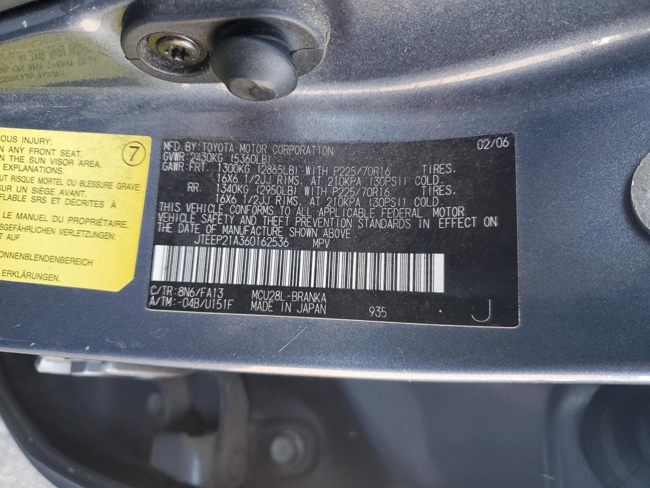 2006 Toyota Highlander VIN JTEEP21A360162536 Copart auction photo, side damage thumbnail 13