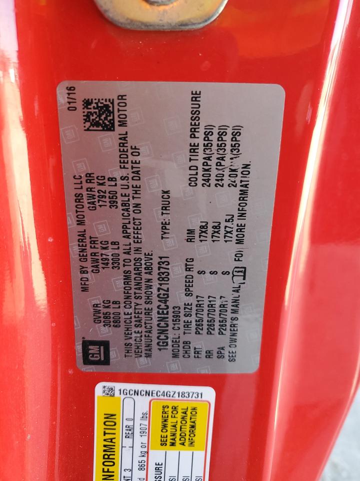 2016 Chevrolet Silverado VIN 1GCNCNEC4GZ183731 Copart auction photo, front end damage thumbnail 15