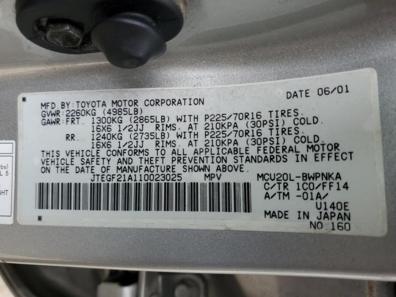 2024 Toyota Highlander VIN JTEGF21A110023025 Copart auction photo, rear end damage thumbnail 13