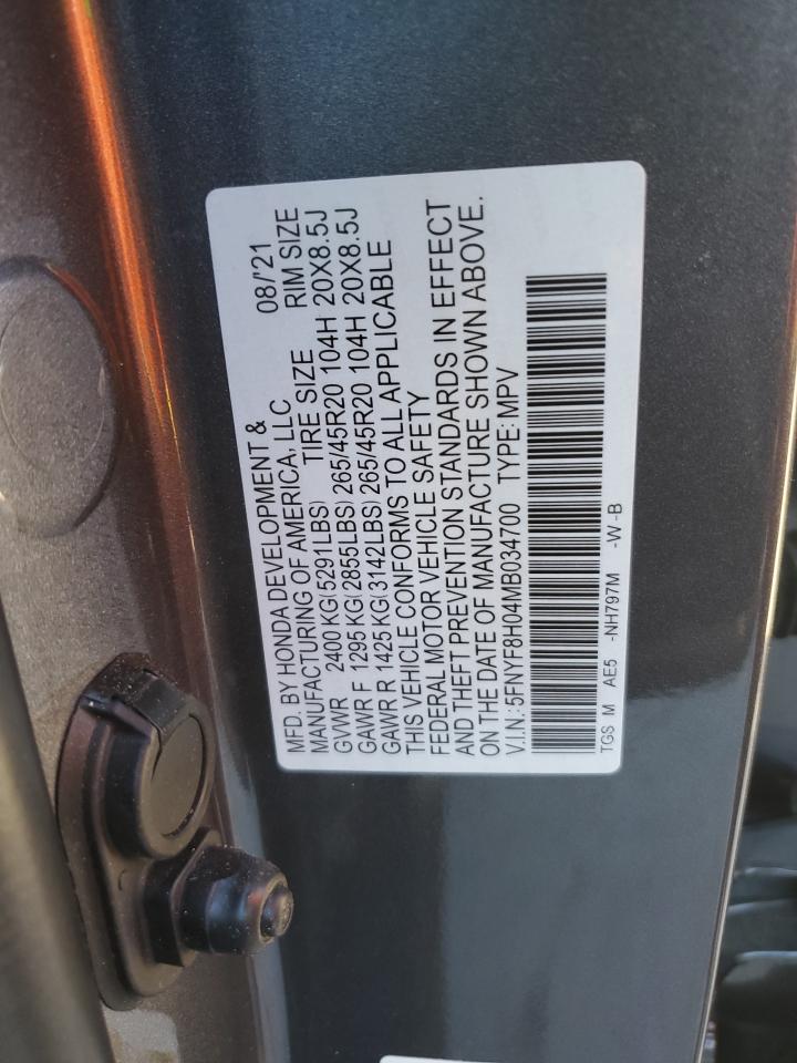 2021 Honda Passport VIN 5FNYF8H04MB034700 Copart auction photo, side damage thumbnail 15