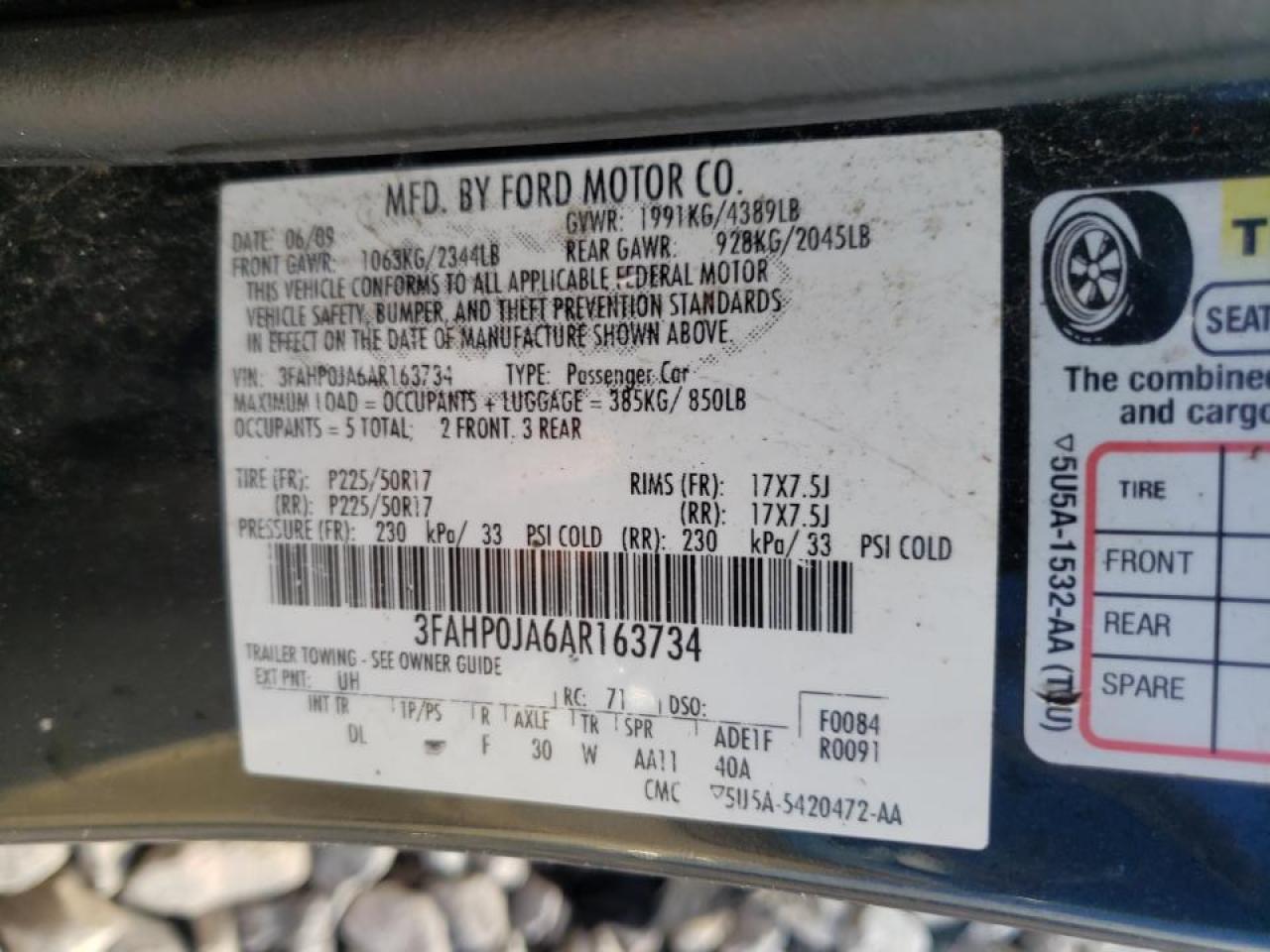 2010 Ford Fusion VIN 3FAHP0JA6AR163734 Copart auction photo, front end damage thumbnail 10