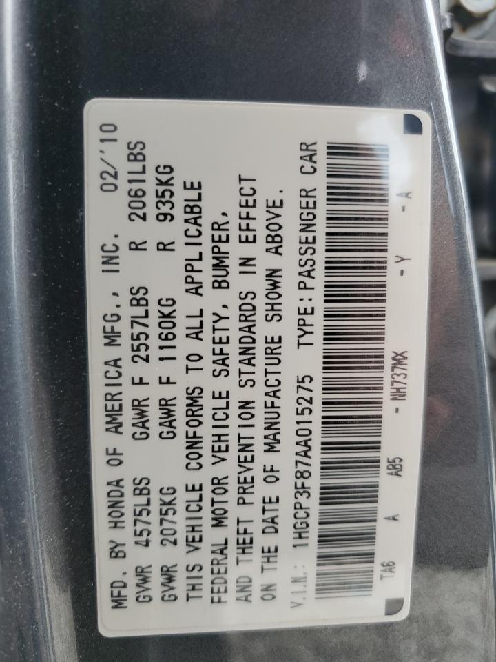 2010 Honda Accord VIN 1HGCP3F87AA015275 Copart auction photo, front end damage thumbnail 14