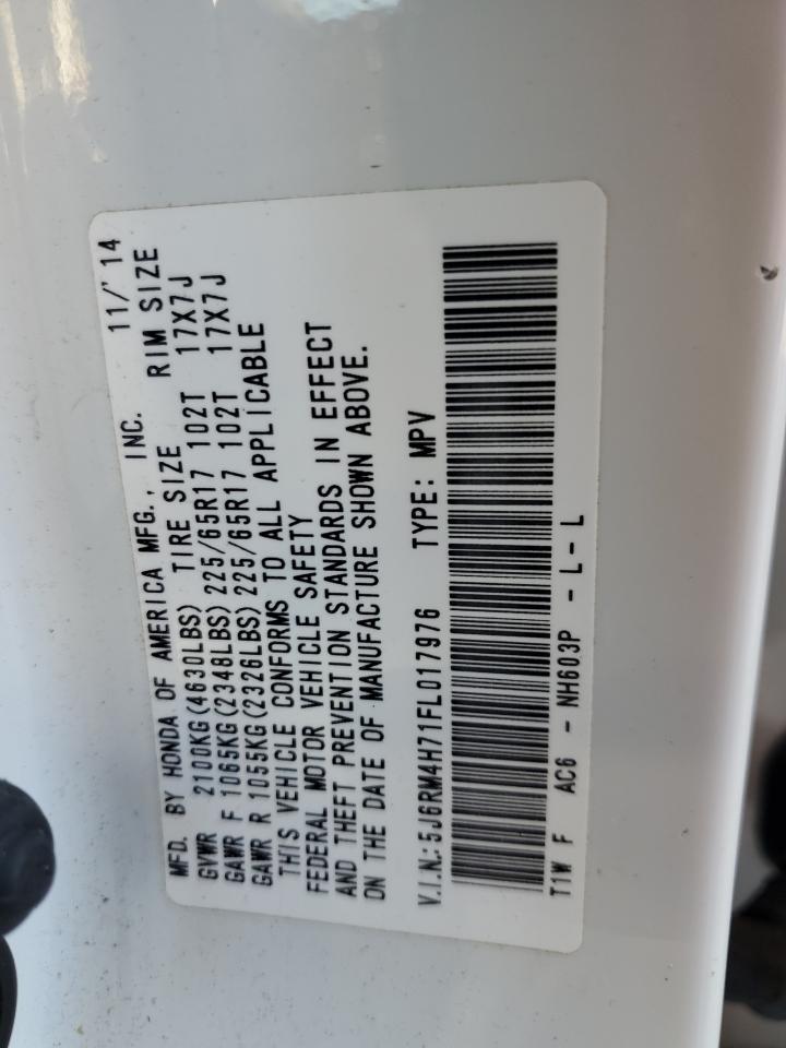 2015 Honda CR-V VIN 5J6RM4H71FL017976 Copart auction photo, all over / front end damage thumbnail 13