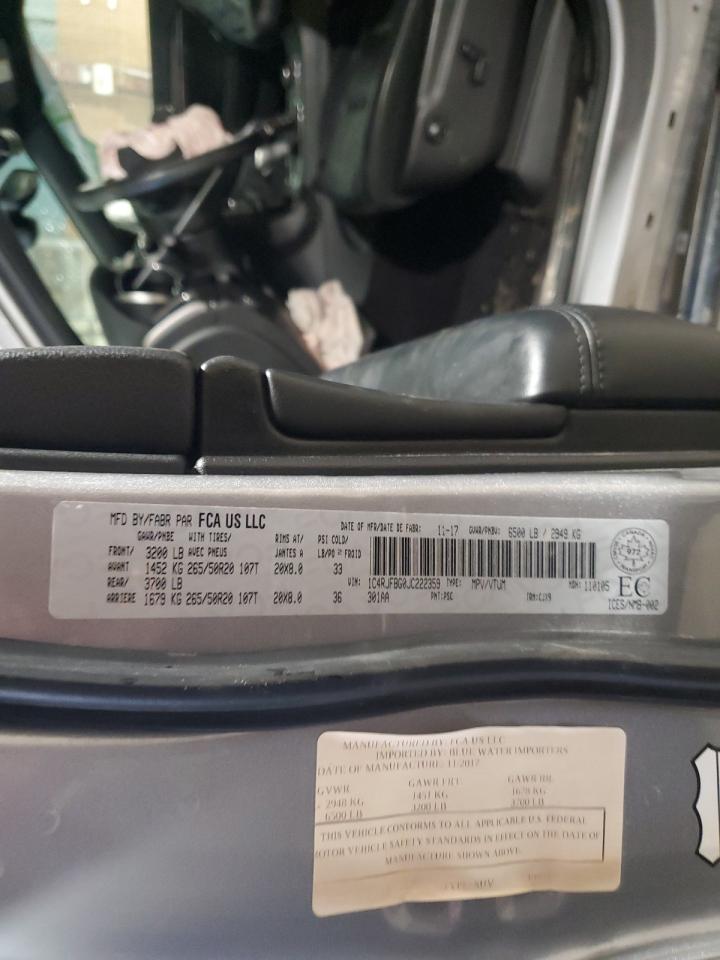 2018 Jeep Grand Cherokee VIN 1C4RJFBG0JC222359 Copart auction photo, front end / rear end damage thumbnail 16