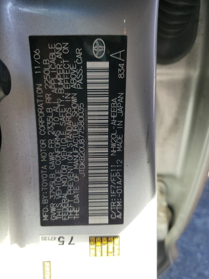 2007 Toyota Prius VIN JTDKB20U877580035 Copart auction photo, minor dent/scratches damage thumbnail 12