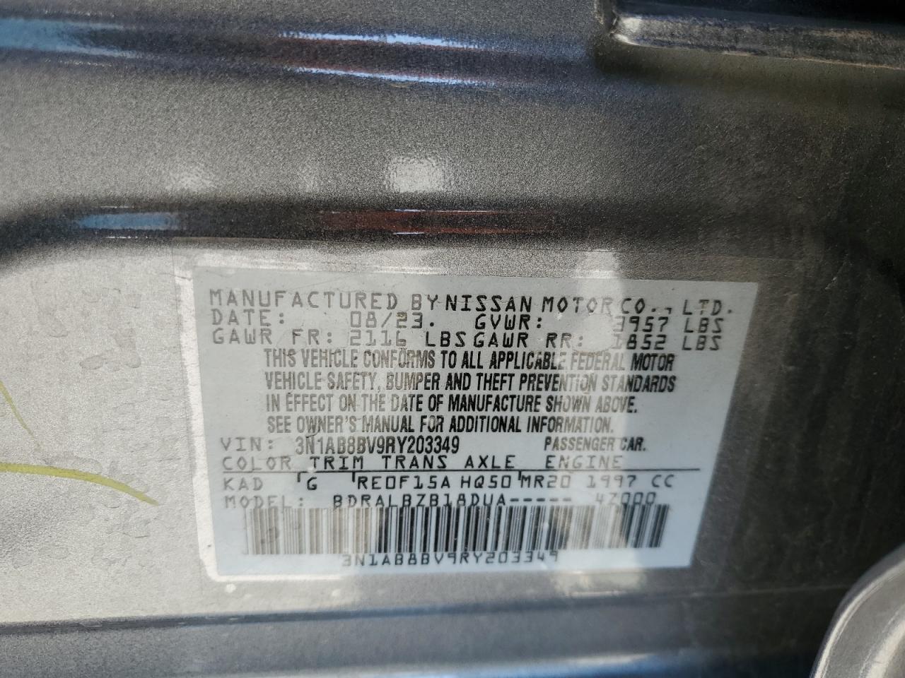 2024 Nissan Sentra VIN 3N1AB8BV9RY203349 Copart auction photo, front end / side damage thumbnail 14