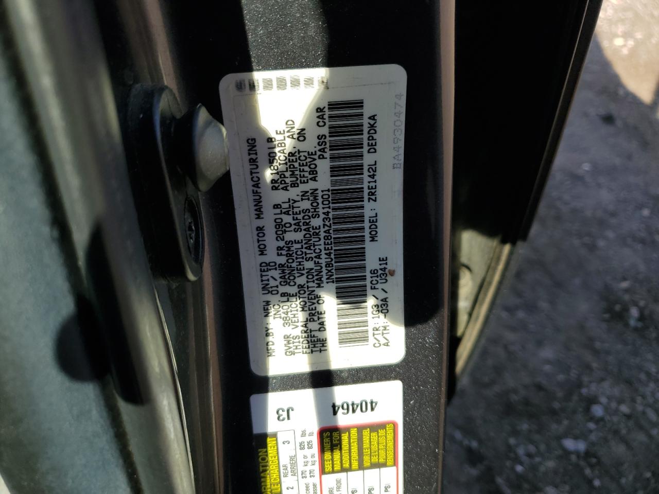 2010 Toyota Corolla VIN 1NXBU4EE8AZ341001 Copart auction photo, mechanical / rear end damage thumbnail 12