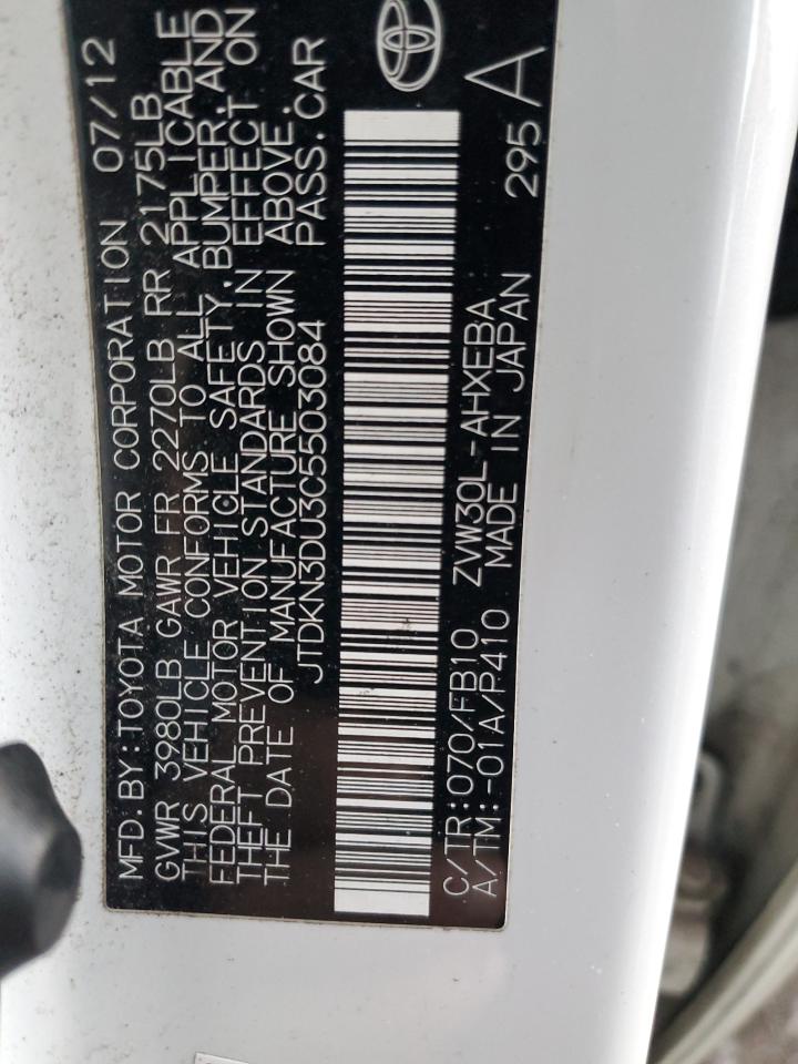 2012 Toyota Prius VIN JTDKN3DU3C5503084 Copart auction photo, rear end damage thumbnail 12