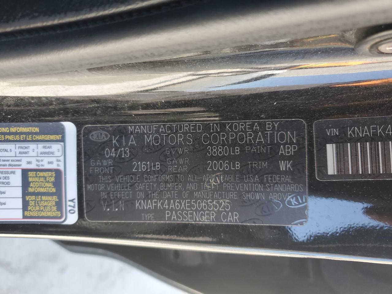 2014 KIA Forte VIN KNAFK4A6XE5065525 Copart auction photo, vandalism damage thumbnail 12