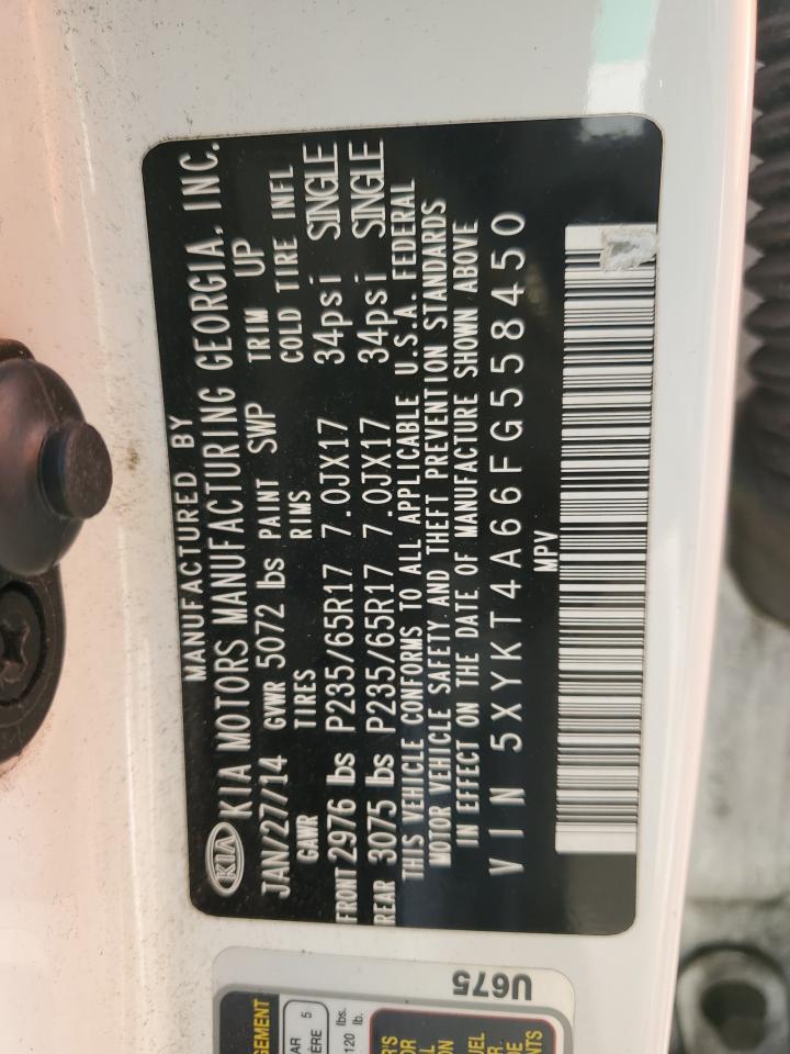 2015 KIA Sorento VIN 5XYKT4A66FG558450 Copart auction photo, front end damage thumbnail 13