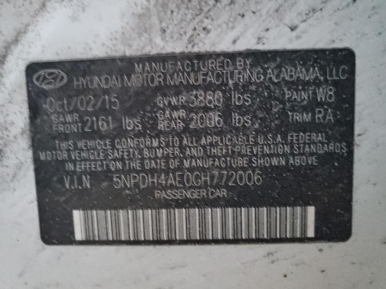 2016 Hyundai Elantra VIN 5NPDH4AE0GH772006 Copart auction photo, front end damage thumbnail 15