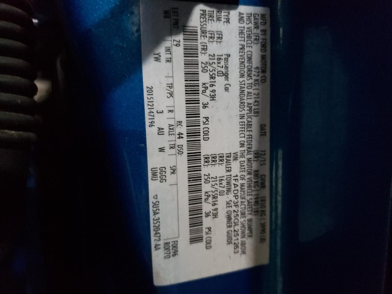 2016 Ford Focus VIN 1FADP3F25GL251263 Copart auction photo, front end / minor dent/scratches damage thumbnail 12