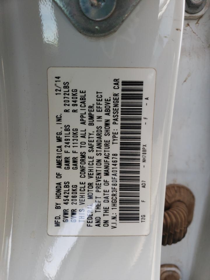2015 Honda Accord VIN 1HGCR3F80FA014678 Copart auction photo, rear end damage thumbnail 13