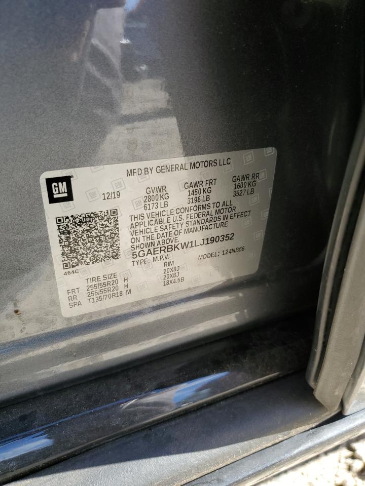 2020 Buick Enclave VIN 5GAERBKW1LJ190352 Copart auction photo, front end / side damage thumbnail 14
