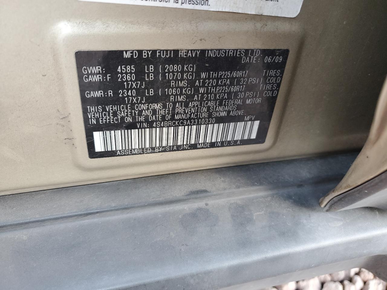 2010 Subaru Outback VIN 4S4BRCKC9A3310330 Copart auction photo, minor dent/scratches damage thumbnail 13
