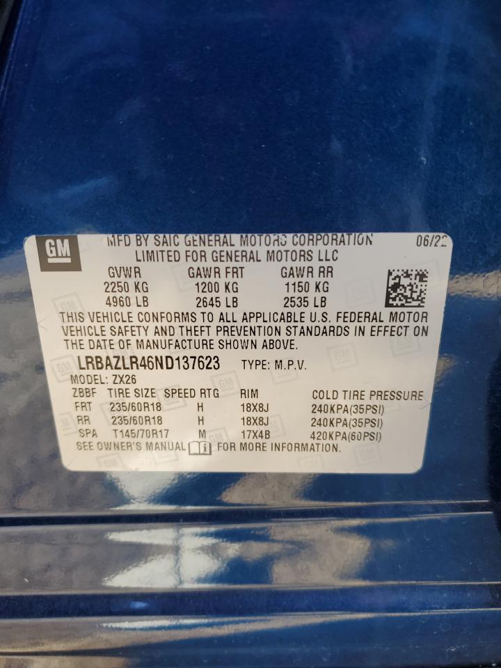2022 Buick Envision VIN LRBAZLR46ND137623 Copart auction photo, front end / side damage thumbnail 13