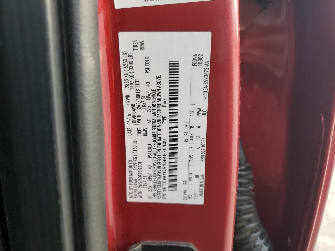 2016 Ford F-150 VIN 1FTEW1CP1GKE70149 Copart auction photo, front end / minor dent/scratches damage thumbnail 12