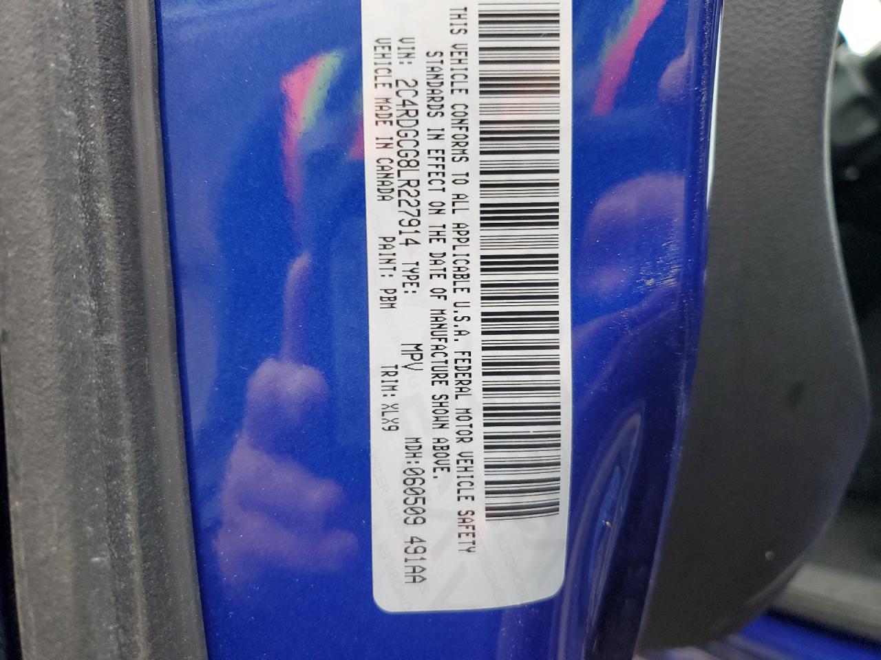 2020 Dodge Caravan VIN 2C4RDGCG8LR227914 Copart auction photo, all over damage thumbnail 15