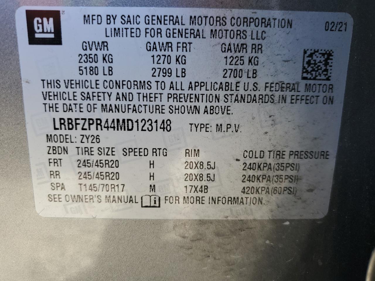 2021 Buick Envision VIN LRBFZPR44MD123148 Copart auction photo, front end / minor dent/scratches damage thumbnail 16