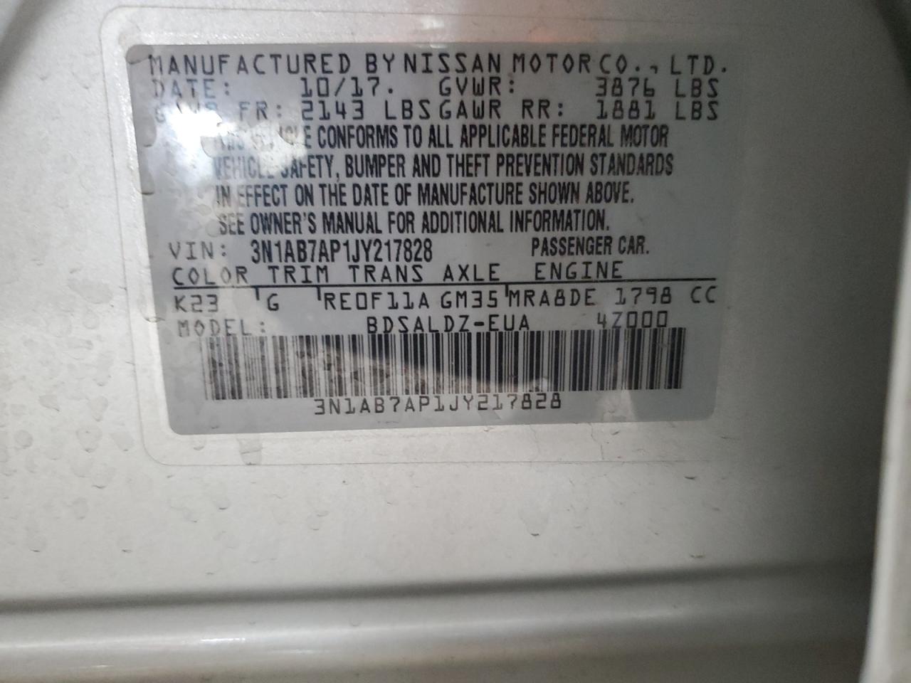 2018 Nissan Sentra VIN 3N1AB7AP1JY217828 Copart auction photo, front end damage thumbnail 14
