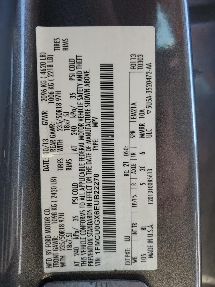 2014 Ford Escape VIN 1FMCU0GX6EUB22278 Copart auction photo, undercarriage damage thumbnail 15