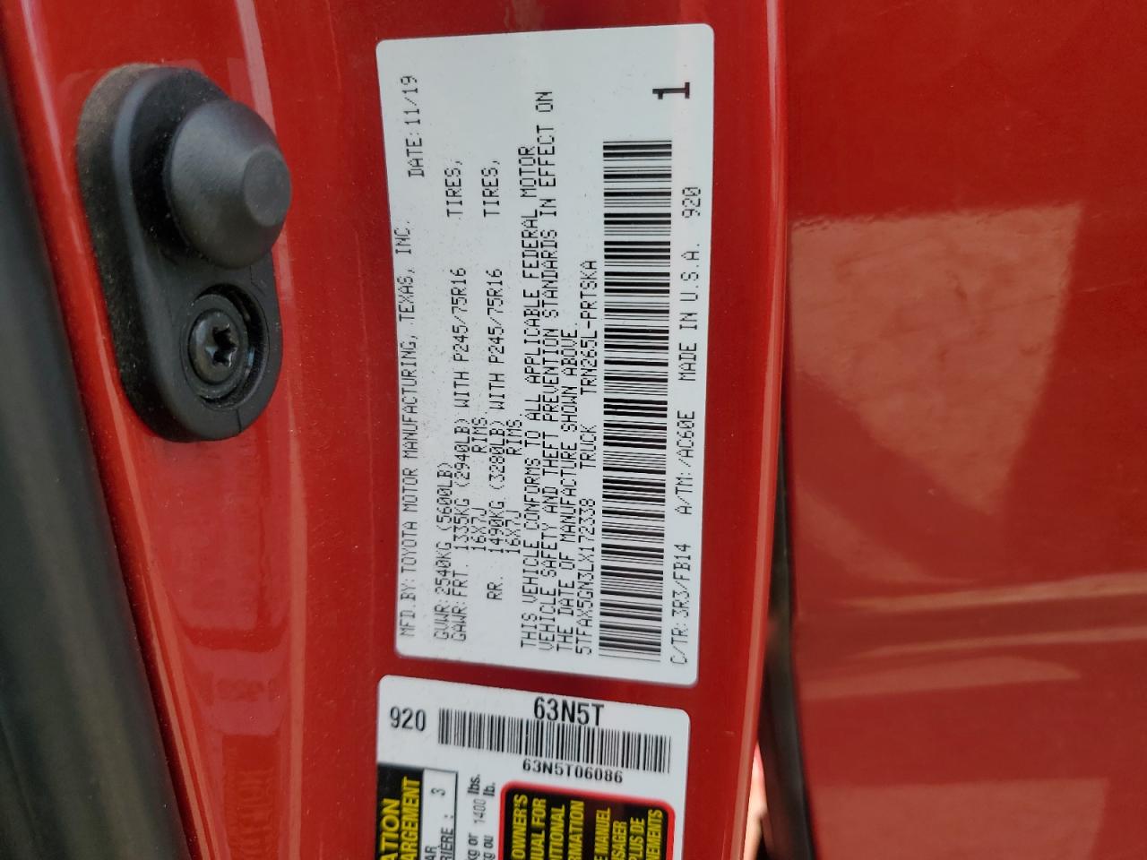 2020 Toyota Tacoma VIN 5TFAX5GN3LX172338 Copart auction photo, front end / rear end damage thumbnail 12