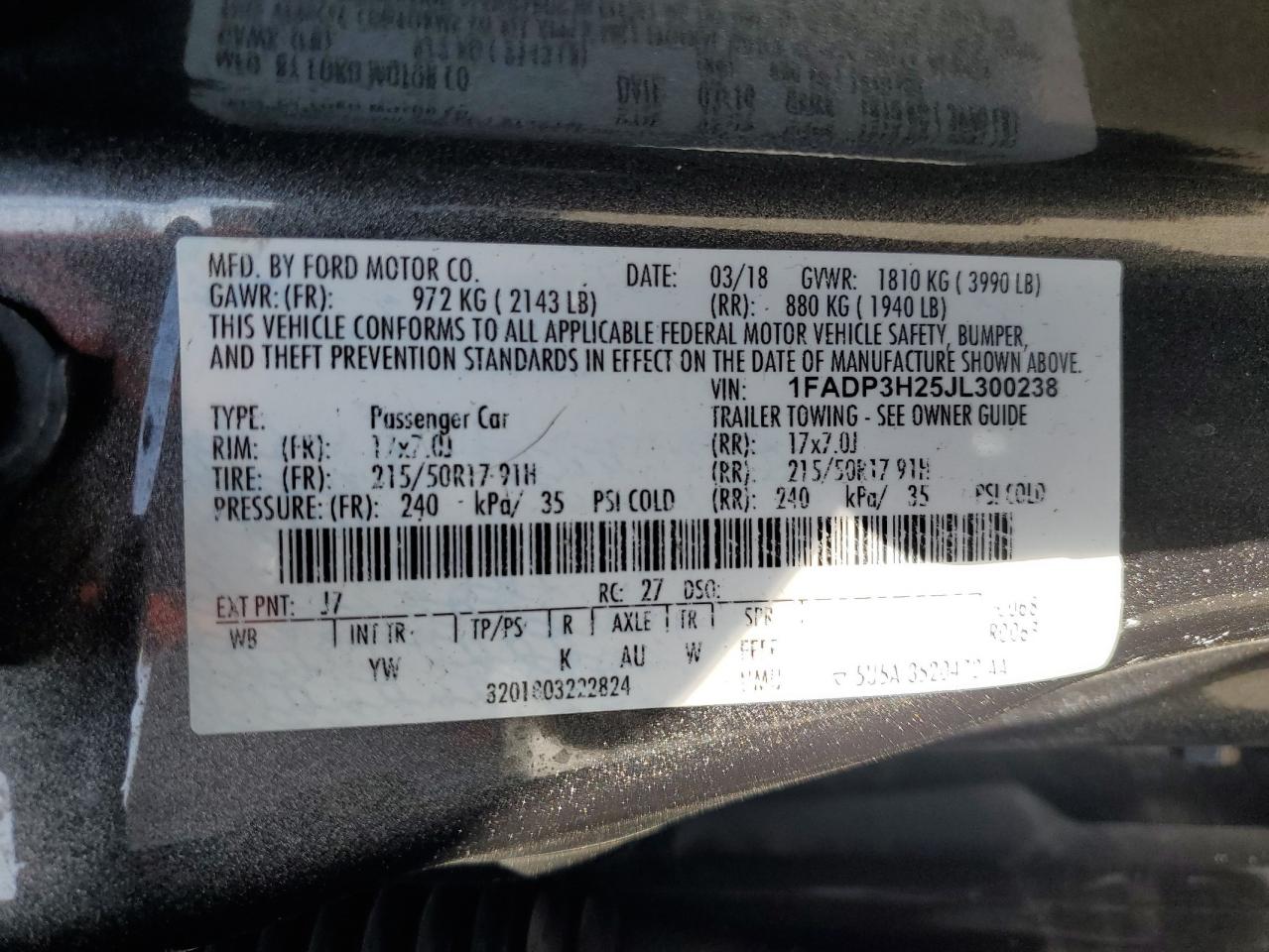 2018 Ford Focus VIN 1FADP3H25JL300238 Copart auction photo, rear end / minor dent/scratches damage thumbnail 12