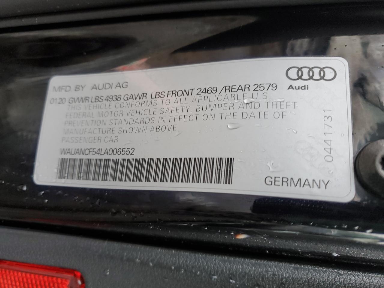 2020 Audi A5 VIN WAUANCF54LA006552 Copart auction photo, front end / side damage thumbnail 14