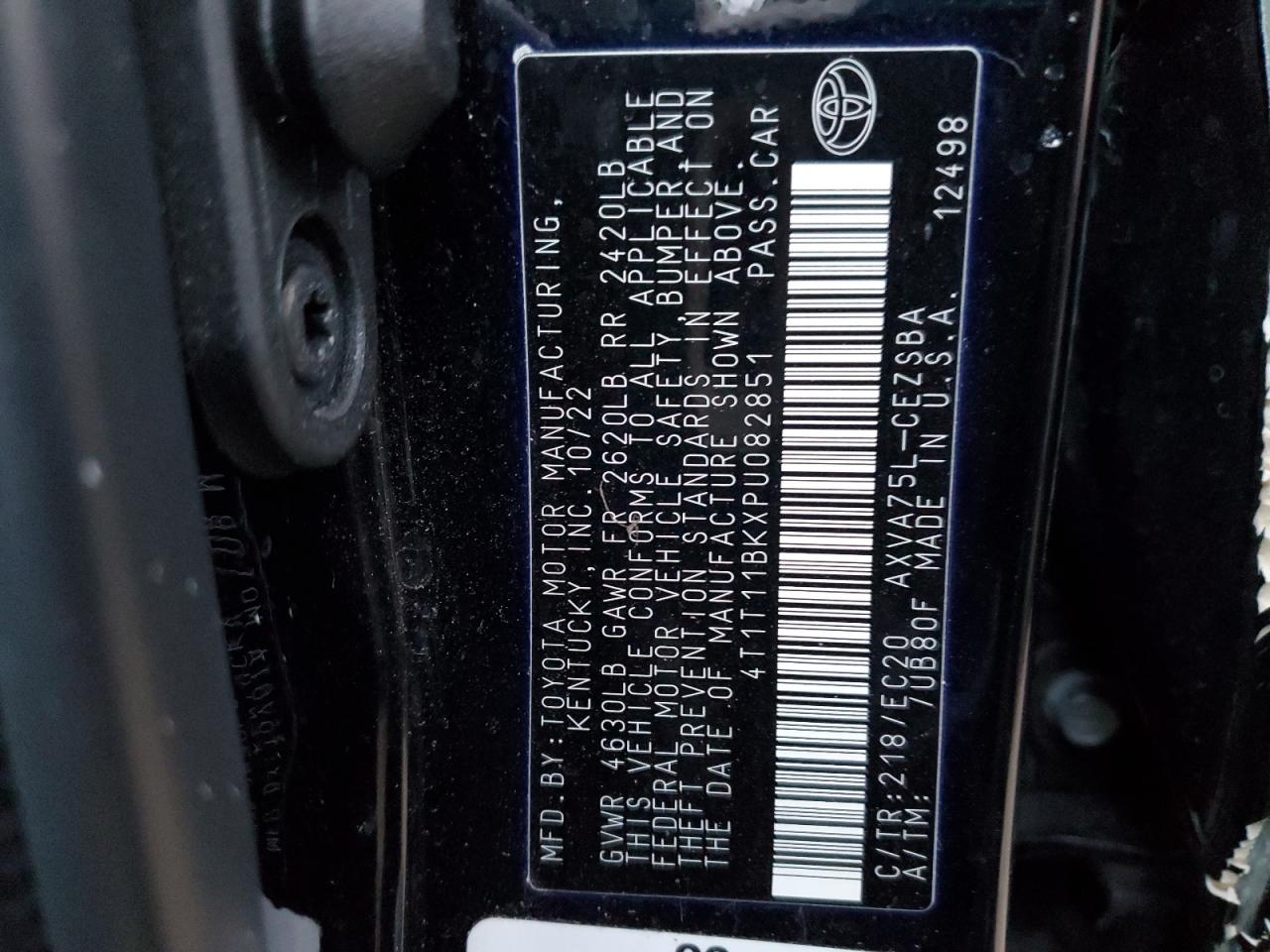 2023 Toyota Camry VIN 4T1T11BKXPU082851 Copart auction photo, all over / side damage thumbnail 13