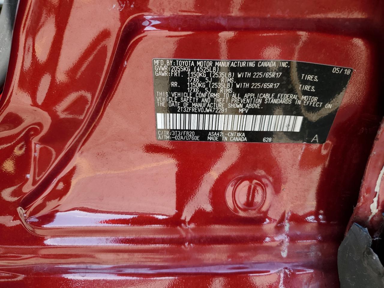 2018 Toyota RAV 4 VIN 2T3ZFREV0JW472291 Copart auction photo, all over damage thumbnail 13