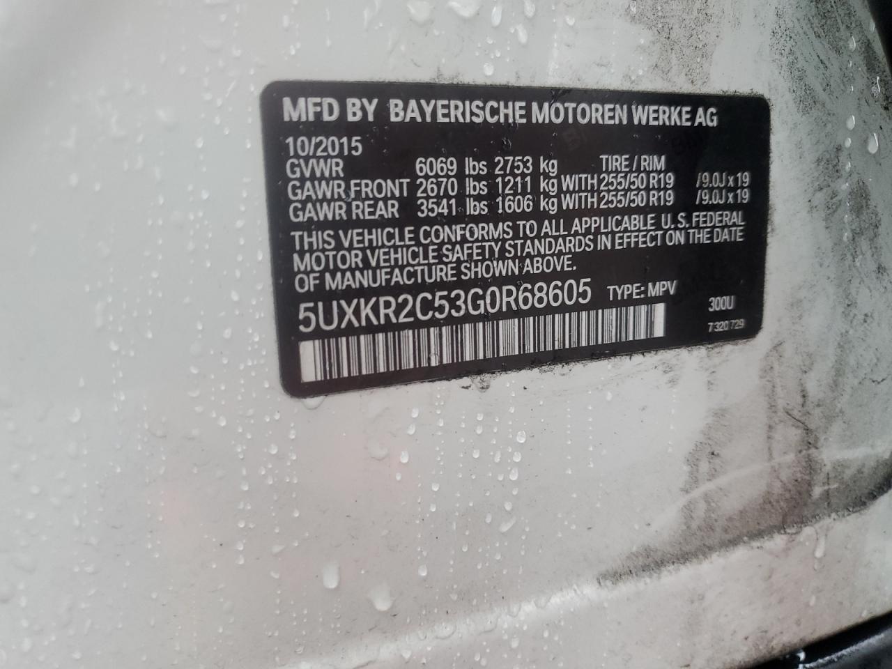 2016 BMW X5 VIN 5UXKR2C53G0R68605 Copart auction photo, minor dent/scratches damage thumbnail 14