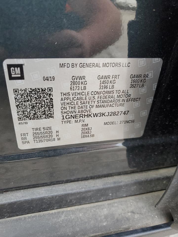 2019 Chevrolet Traverse VIN 1GNERHKW3KJ282747 Copart auction photo, rear end / side damage thumbnail 16