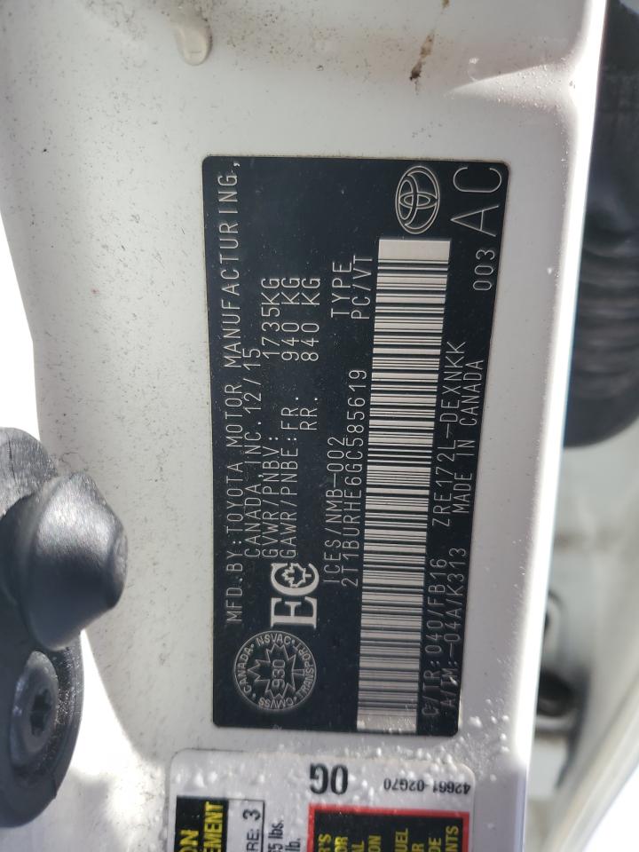 2016 Toyota Corolla VIN 2T1BURHE6GC585619 Copart auction photo, side / front end damage thumbnail 13