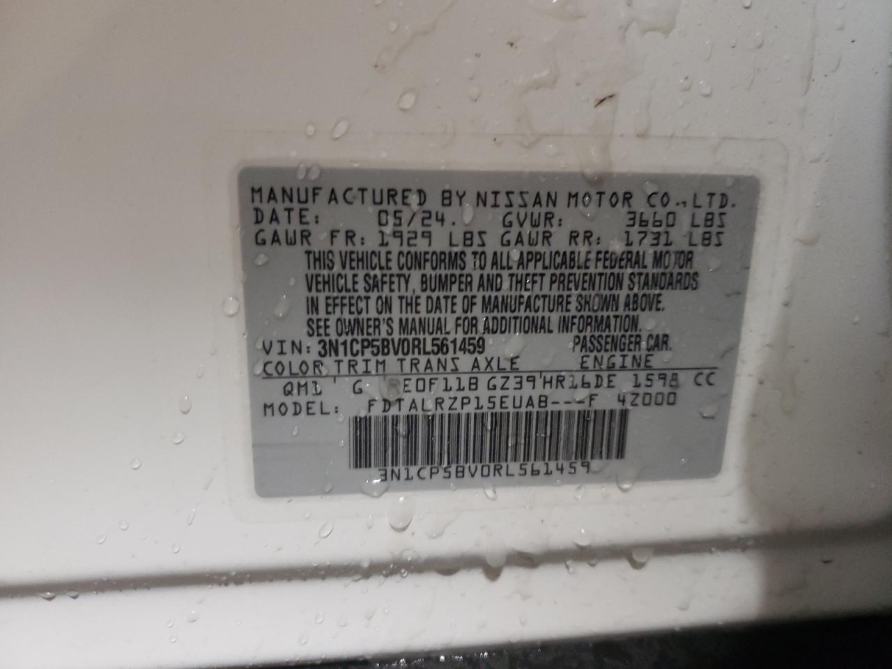 2024 Nissan Kicks VIN 3N1CP5BV0RL561459 Copart auction photo, side / rear end damage thumbnail 12