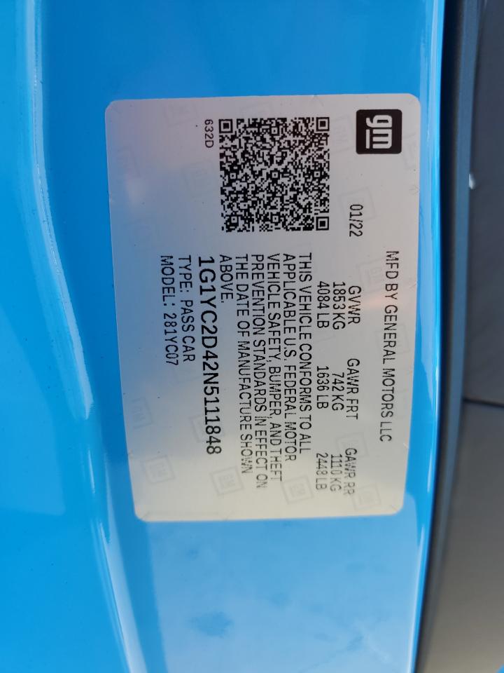 2022 Chevrolet Corvette VIN 1G1YC2D42N5111848 Copart auction photo, side damage thumbnail 14