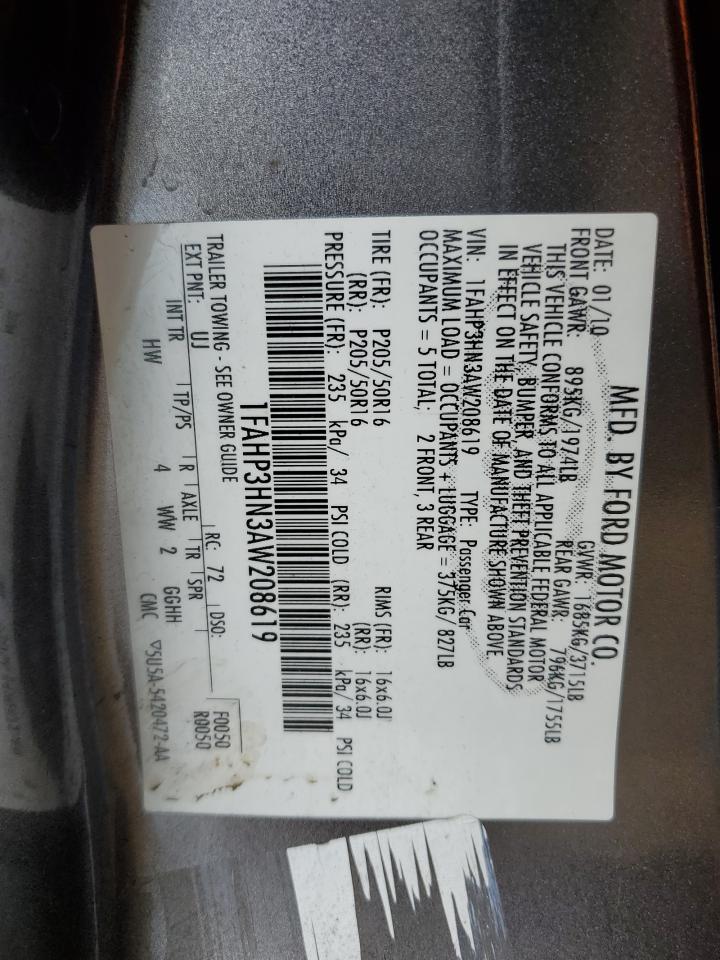 2010 Ford Focus VIN 1FAHP3HN3AW208619 Copart auction photo, rear end damage thumbnail 13