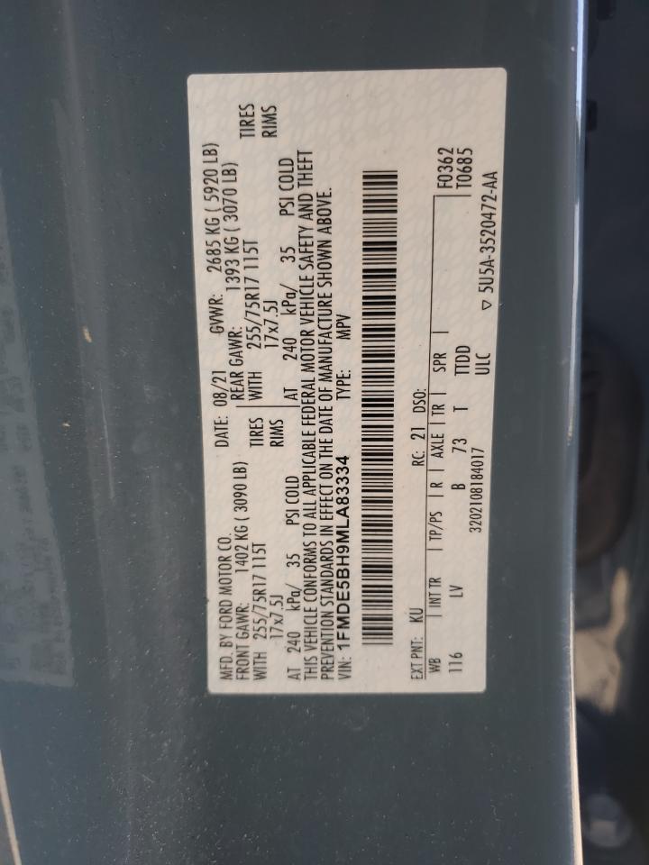2021 Ford Bronco VIN 1FMDE5BH9MLA83334 Copart auction photo, all over damage thumbnail 13