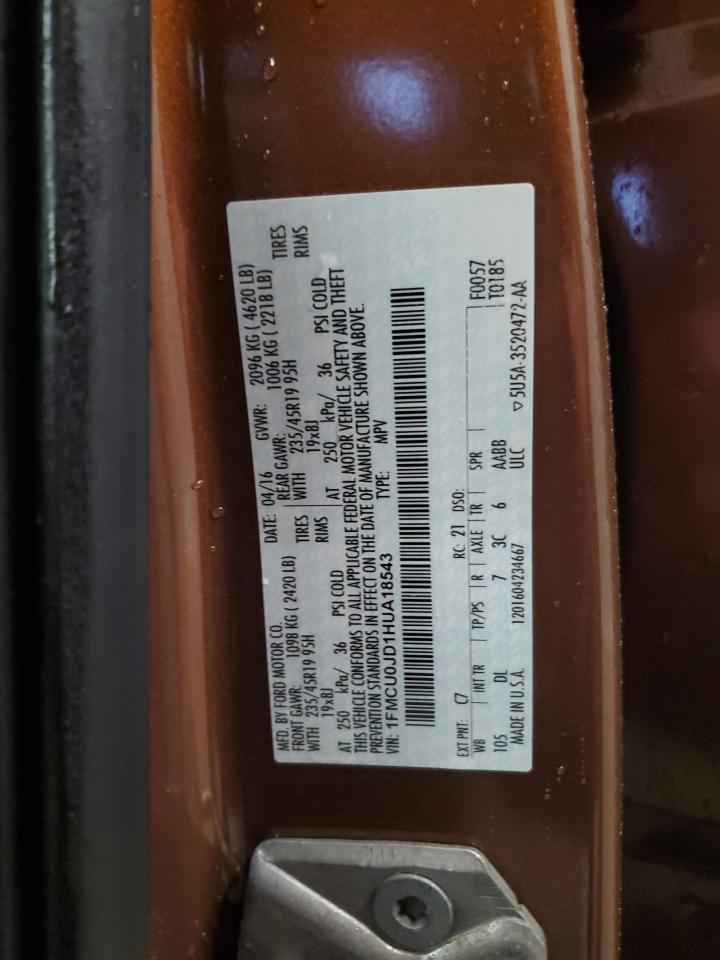 2017 Ford Escape VIN 1FMCU0JD1HUA18543 Copart auction photo, front end damage thumbnail 14
